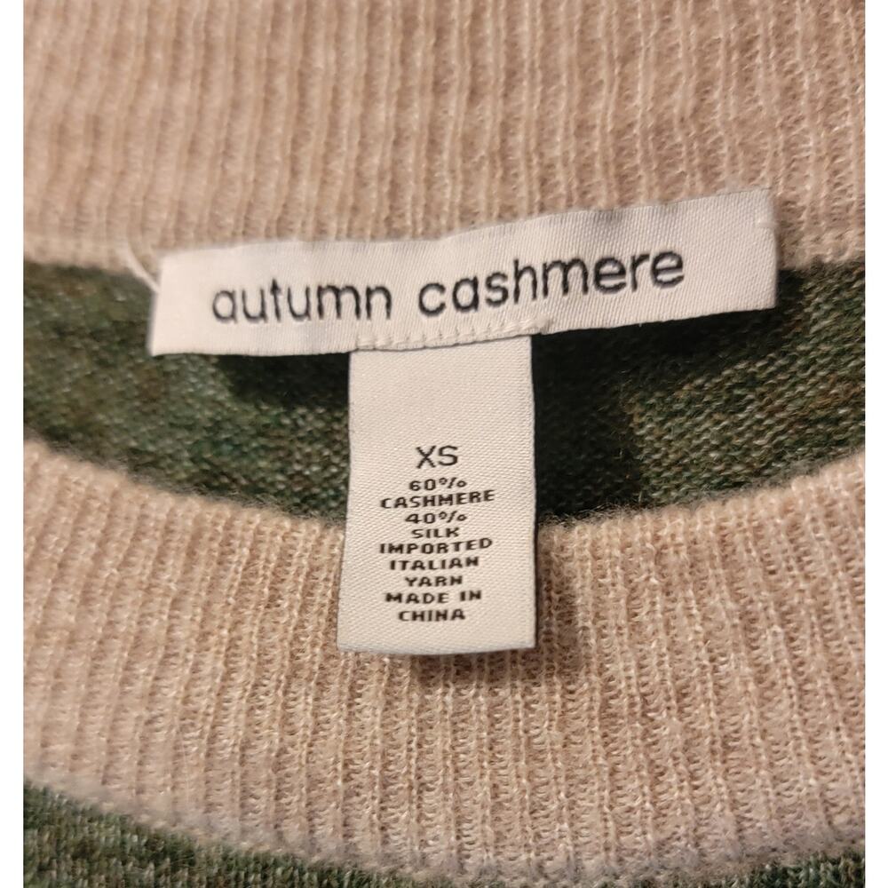 Autumn Cashmere Silk Blend Green Beige Striped Knit Crewneck Sweater XS - Picture 2 of 3